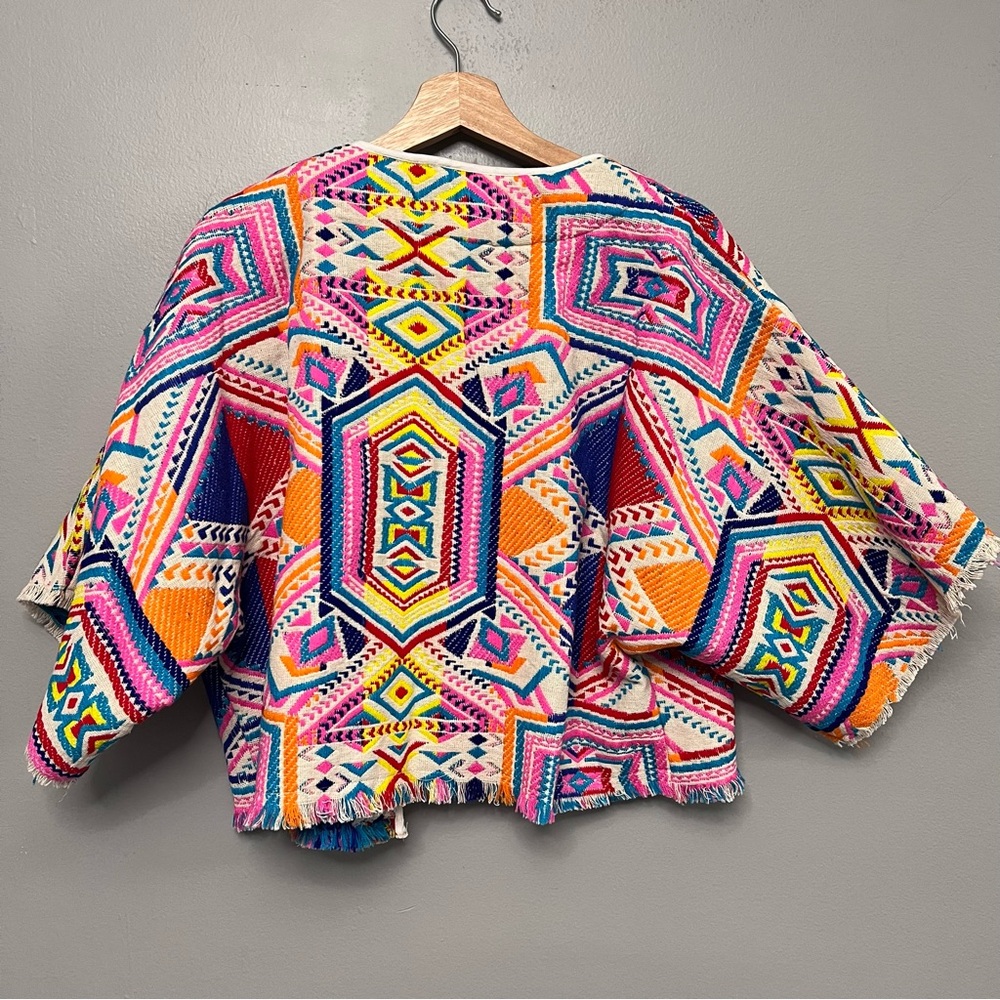Anthropologie dRA Women’s Colorful Geo Kimono Top Size Large Made In India - Picture 9 of 9